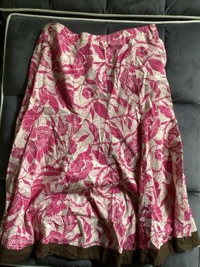 Old Navy Pink Floral Maxi Skirt with Brown Hem